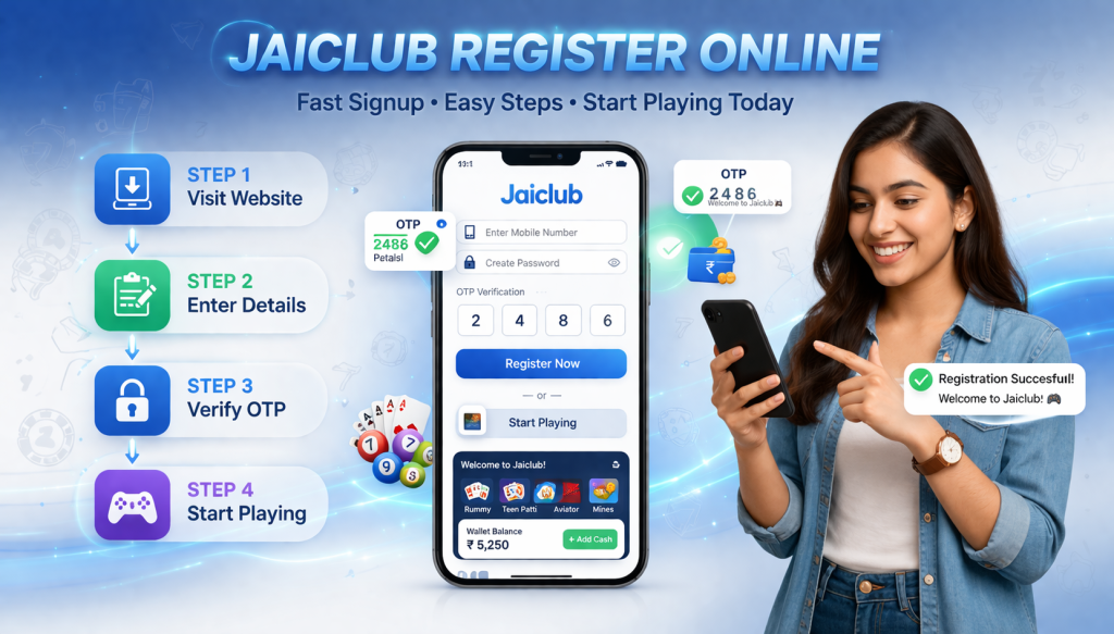 Jaiclub Register Online page showing a fast and easy signup process with mobile-friendly interface, quick registration form, and instant access to start playing games.