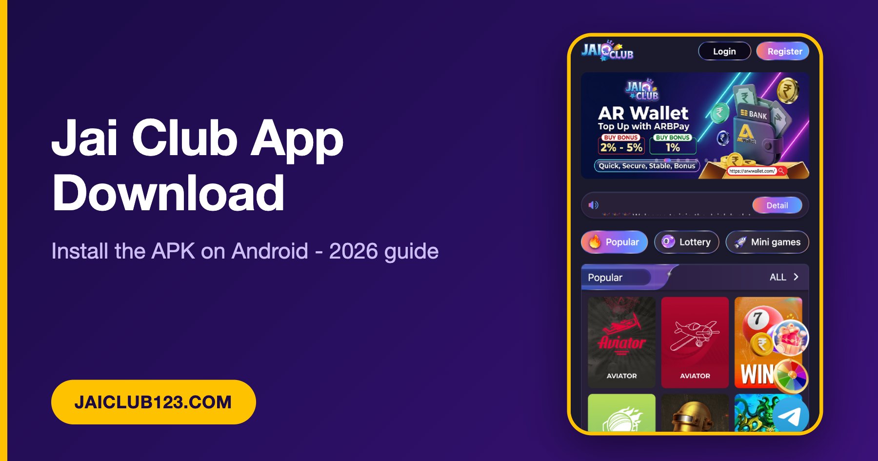 Jai Club app download APK guide banner for Android