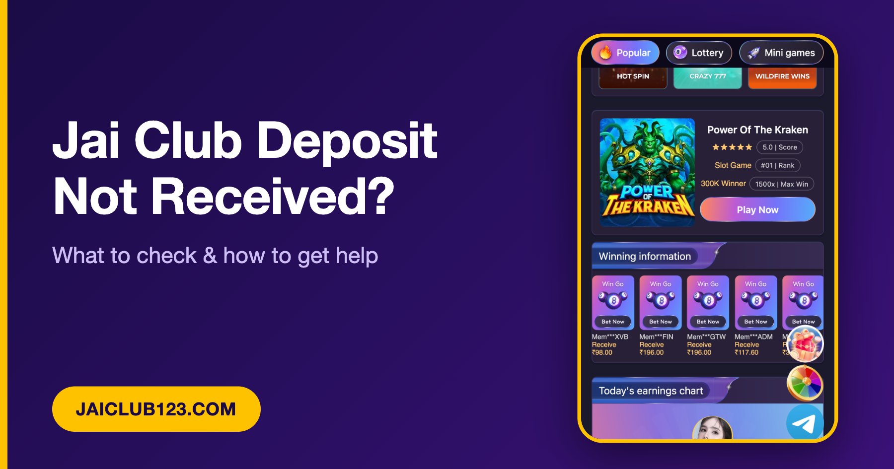 Jai Club deposit not received troubleshooting banner
