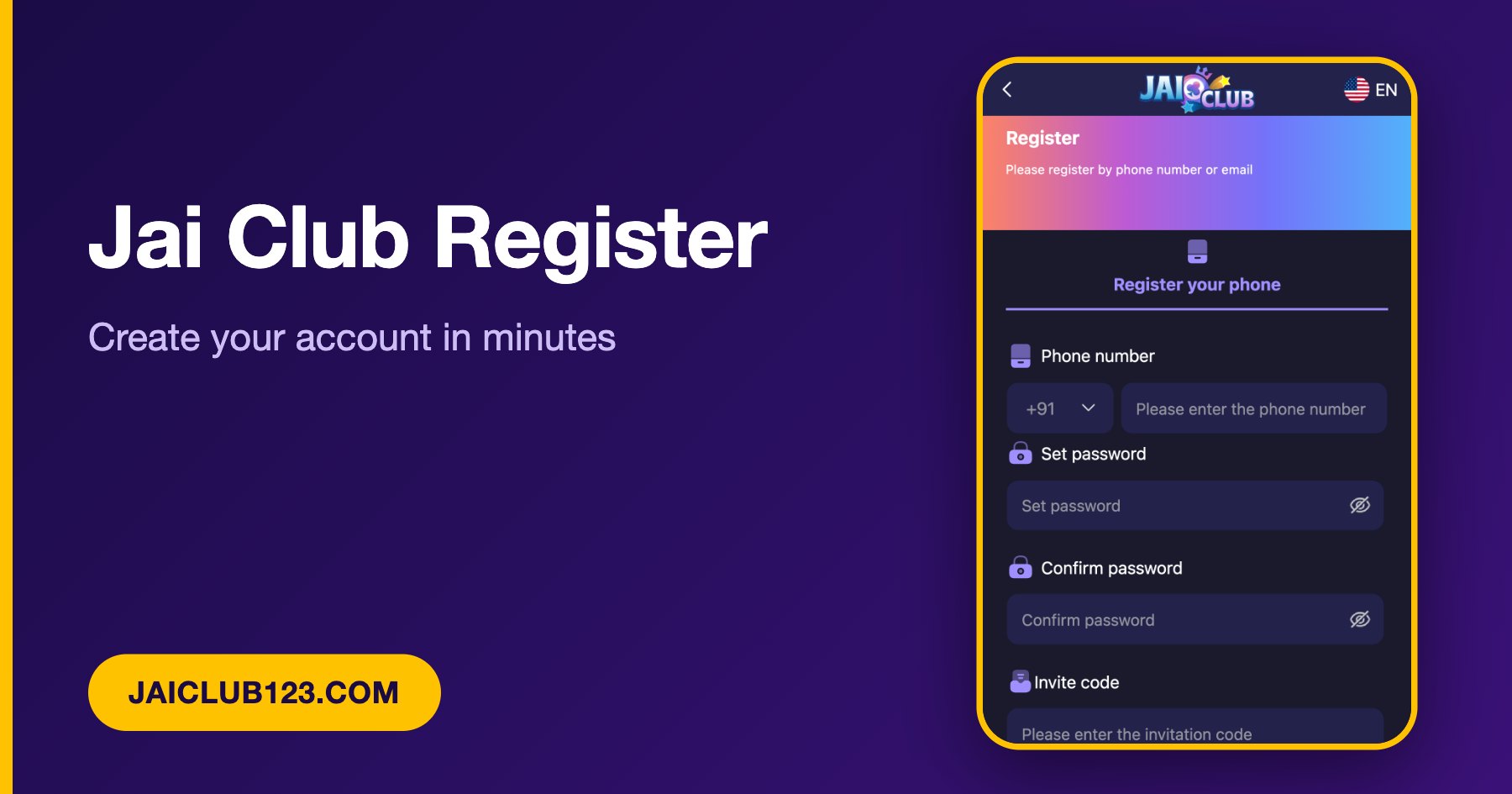 Jai Club register guide banner for creating an account