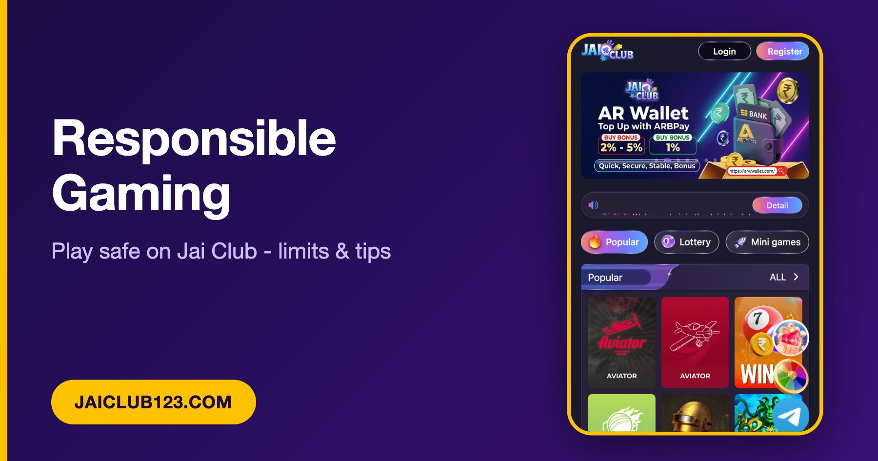 Jai Club responsible gaming tips banner
